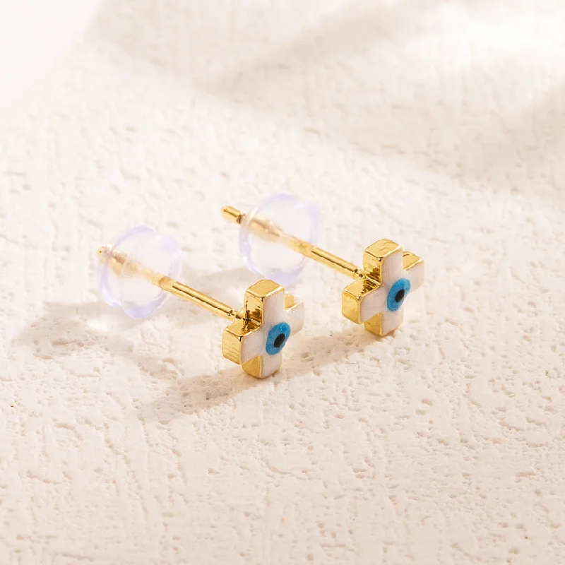 Elegant Bridal Earrings-1 Pair Simple Style Cross Devil's Eye Enamel Copper 18k Gold Plated Ear Studs