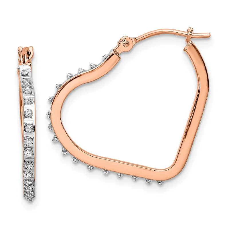 Trendy Earrings for Girls-Diamond Fascination Diamond Accent Heart Hoop Earrings in 14KT Rose Gold