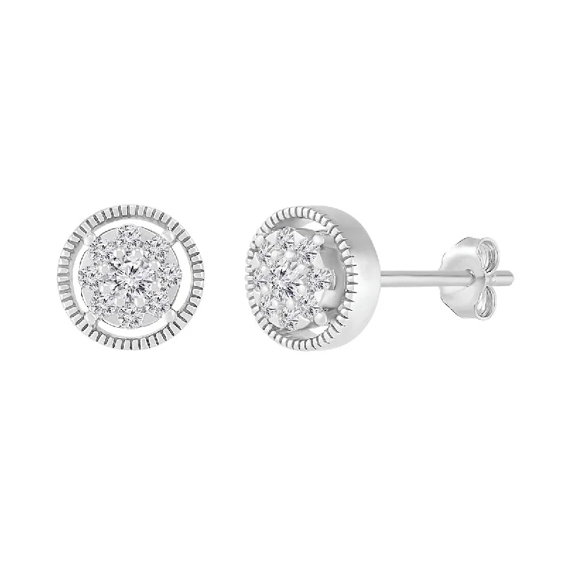 Stunning Wedding Earrings-1/4 CTW Diamond Cluster Stud Earrings in 10KT White Gold