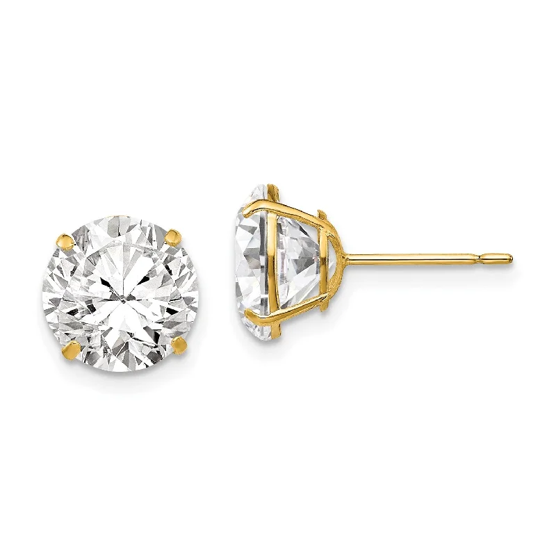 Crystal Earrings for Women-14KT Yellow Gold 9MM Round Cubic Zirconia Stud Earrings