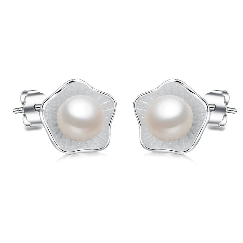 Pearl Earrings for Bride-1 Pair Basic Geometric Plating Inlay Copper Pearl White Gold Plated Ear Studs