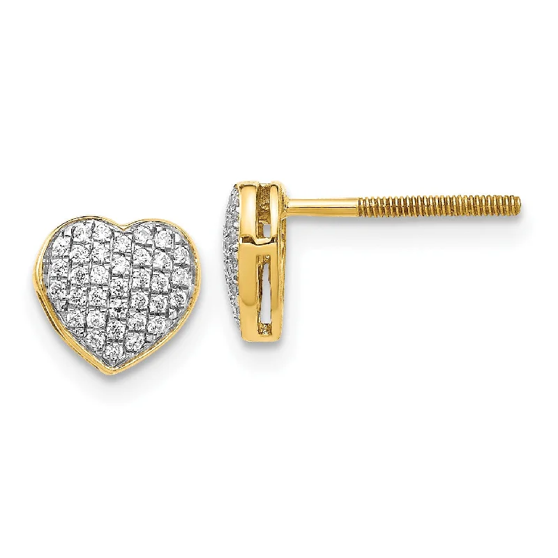 Affordable Gold Earrings-1/5 CTW Diamond Heart Stud Earrings in 14KT Yellow Gold