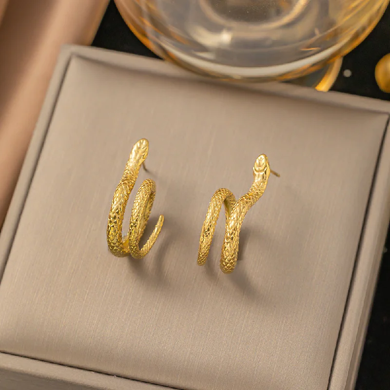 Moon Shaped Earrings-1 Pair Simple Style Snake Polishing Plating Titanium Steel 18k Gold Plated Ear Studs