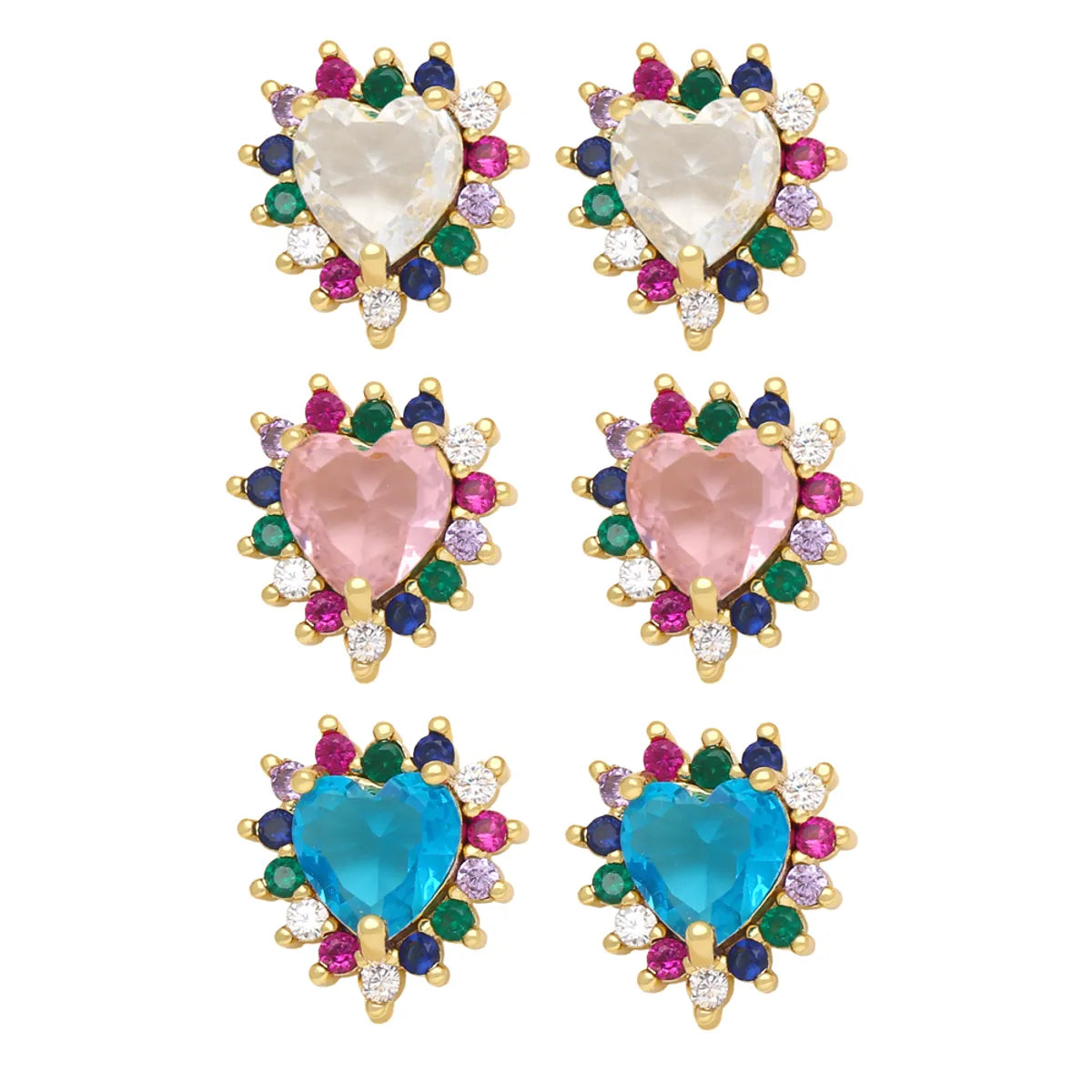 Birthstone Earrings for December-1 Pair Elegant Shiny Heart Shape Copper Plating Inlay Zircon 18k Gold Plated Ear Studs