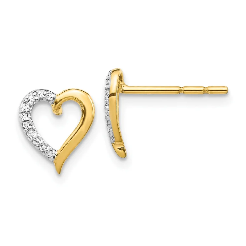 Sterling Silver Earrings for Women-1/20 CTW Diamond Heart Earrings in 14KT Yellow Gold