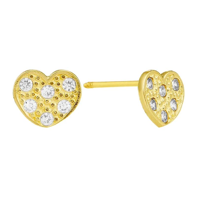 Sparkling Gold Earrings-14KT Yellow Gold and Cubic Zirconia Heart Earrings