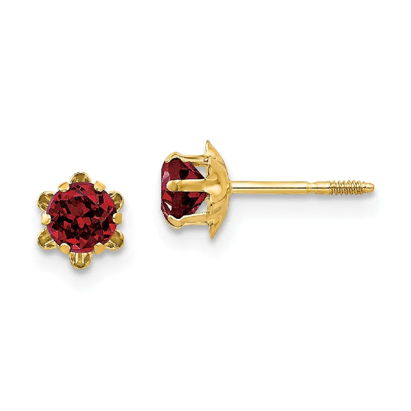 Wedding Earrings with Pearls-4MM Round Garnet Birthstone Earrings in 14KT Yellow Gold