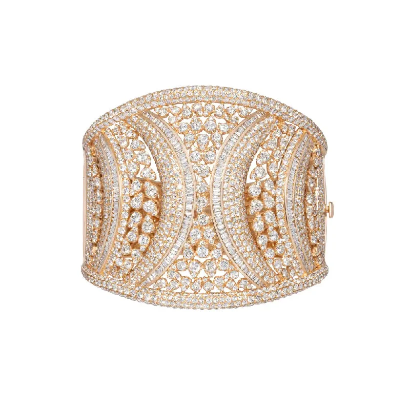 Elegant Rose Gold Wedding Bracelet-Pave Diamond Cuff Bracelet