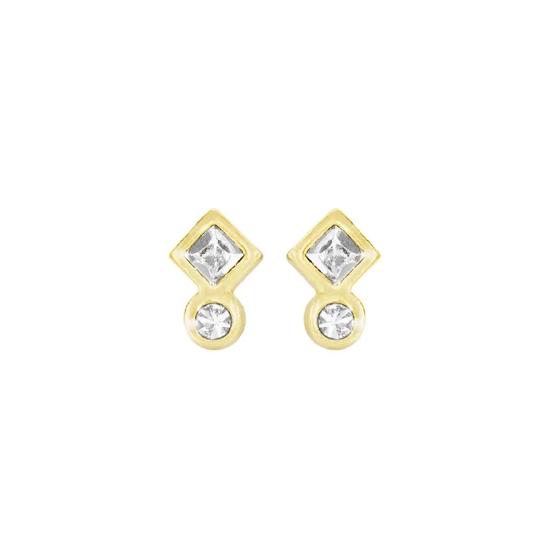 Crystal and Pearl Earrings-Geo Mini Studs