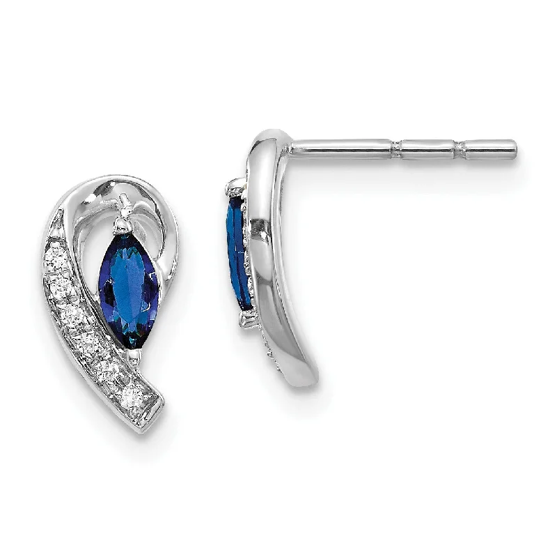 Sparkling Hoop Earrings-Marquise Sapphire and Diamond Stud Earrings in 14KT White Gold