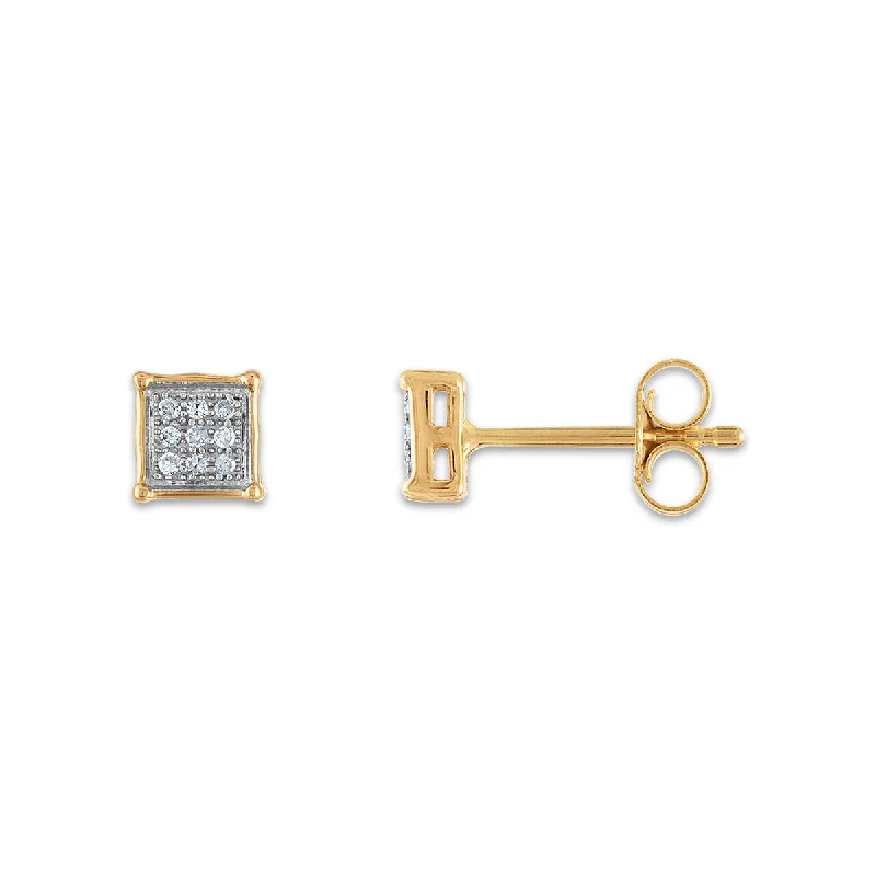 Statement Earrings for Weddings-1/20 CTW Diamond Cluster Stud Earrings in 10KT Yellow Gold