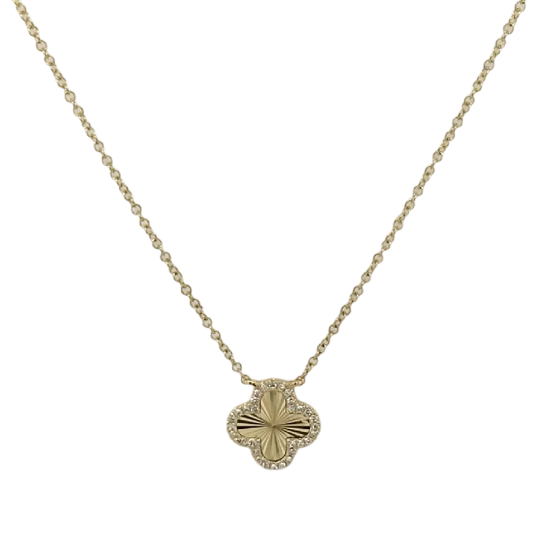 Simple Silver Necklace-DIAMOND & GOLD CLOVER NECKLACE