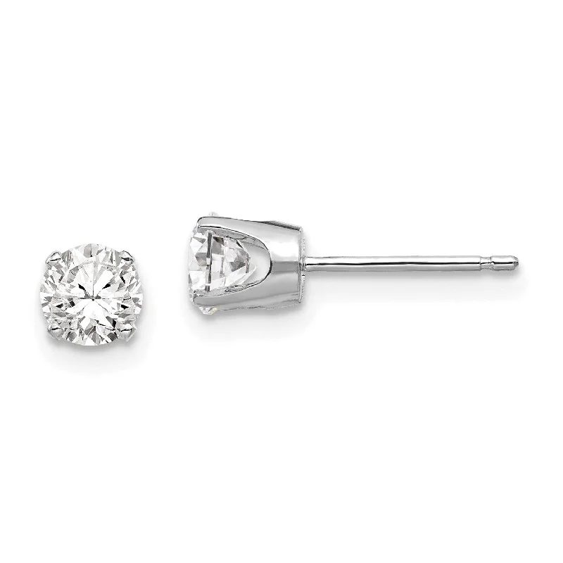 Antique Style Earrings-14KT White Gold 4.5MM Round Cubic Zirconia Stud Earrings