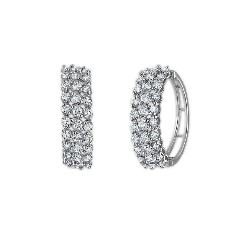 Stunning Wedding Earrings-2 CTW Diamond 3-row Hoop Earrings in 10KT White Gold