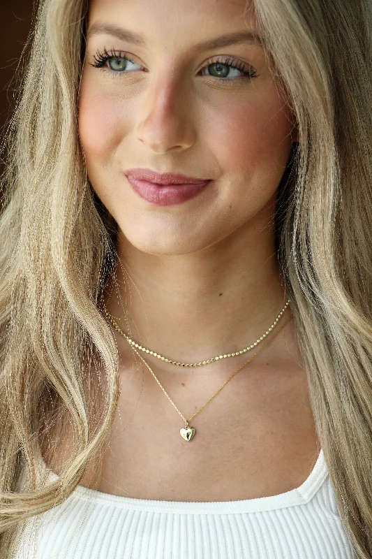 Fashionable Birthstone Necklace-puffed heart necklace { gold }