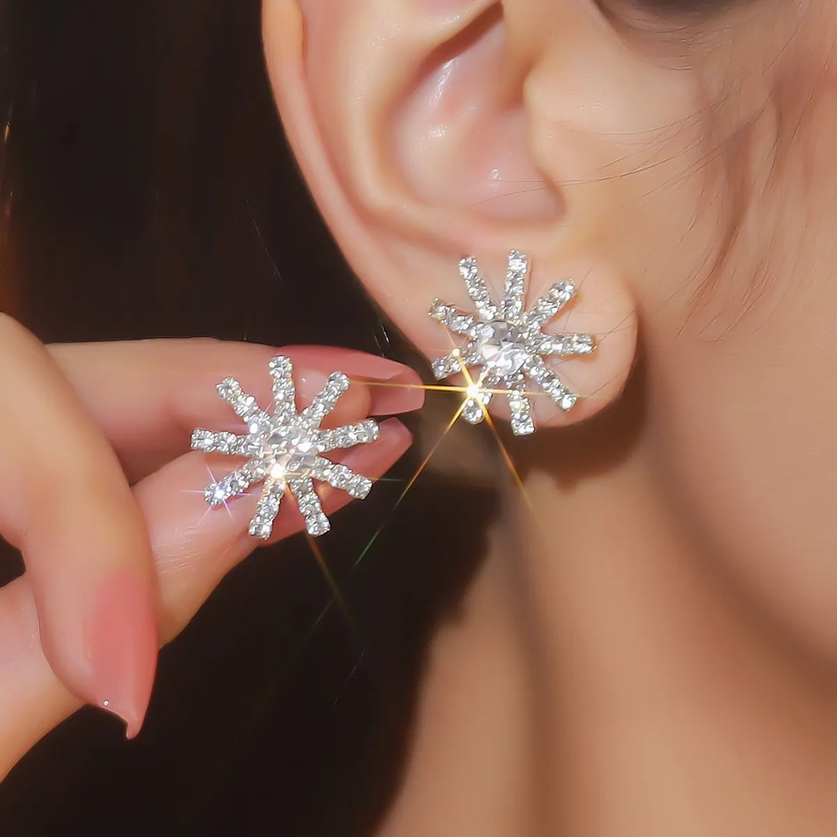 Classic Stud Earrings-1 Pair Elegant Glam Flower Inlay Alloy Rhinestones Ear Studs