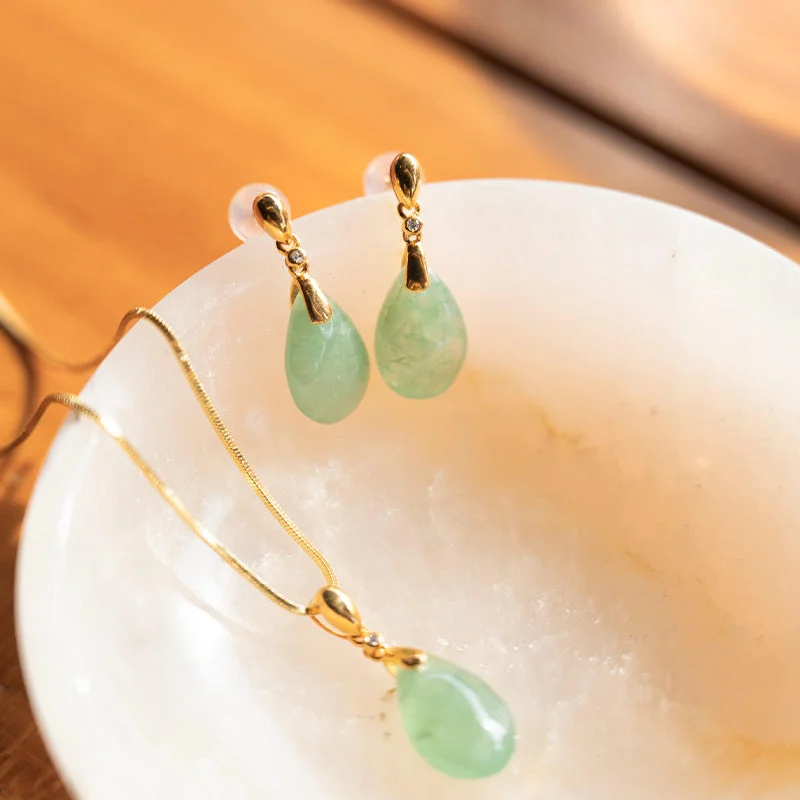 Crystal and Pearl Earrings-Teardrop Jade Earrings with Diamond