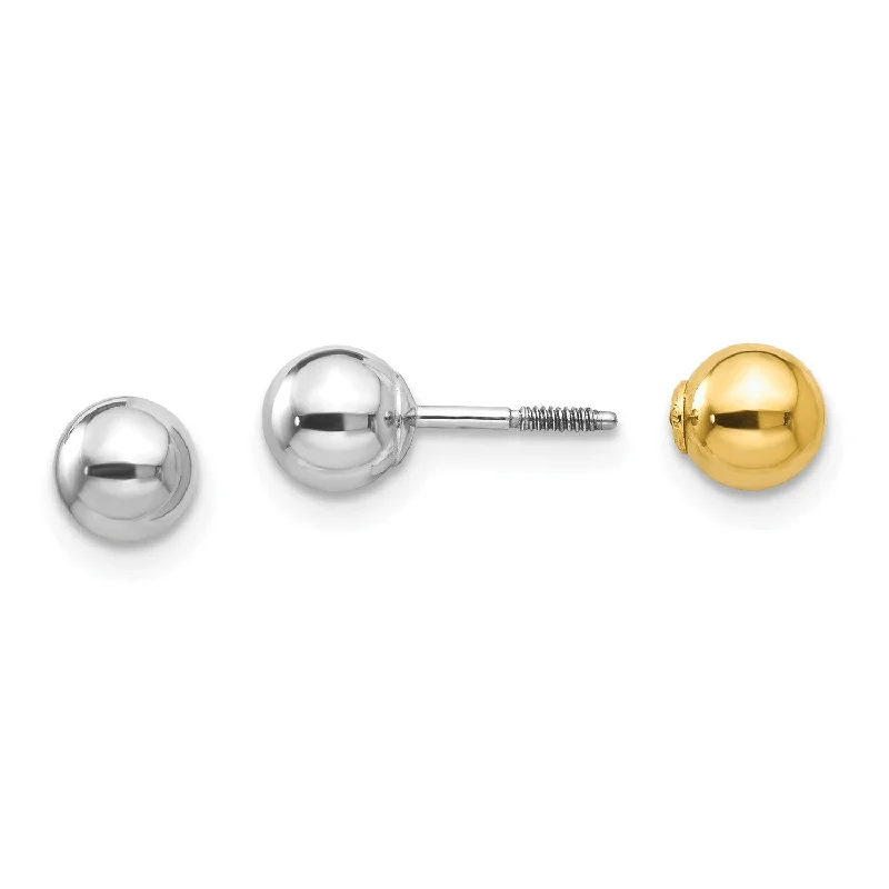 Stunning Wedding Earrings-14KT White and Yellow Gold 5MM Reversible Ball Stud Earrings