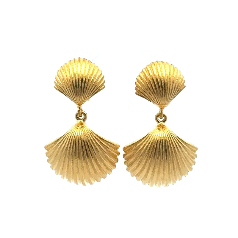 Colorful Earrings for Teens-Aloha Shell Drop Post Earrings 24K Gold Vermeil