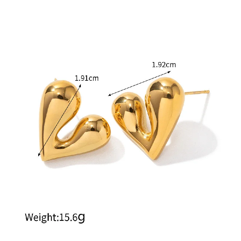 Lightweight Hoop Earrings-1 Pair Ig Style Simple Style Heart Shape Plating Stainless Steel Ear Studs