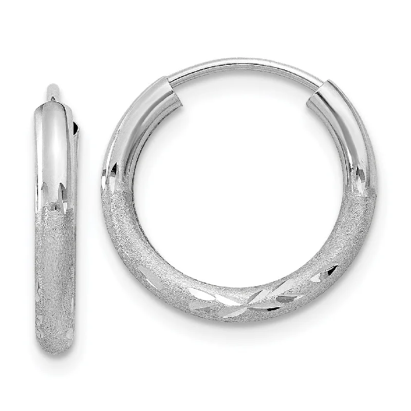 Unique Earrings for Bridesmaids-14KT White Gold 12X2MM Diamond-cut Endless Hoop Earrings