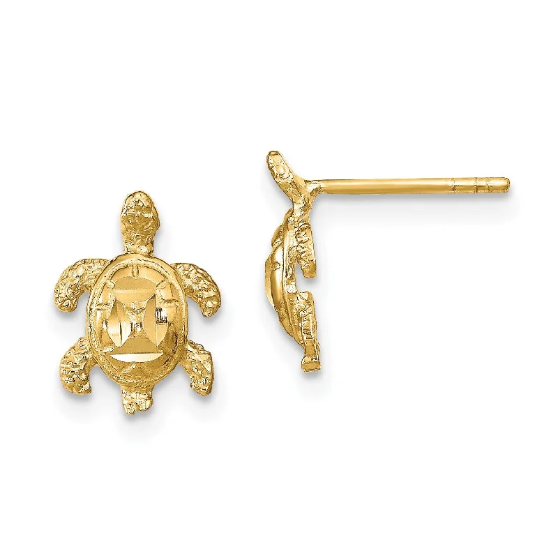 Modern Silver Earrings-14KT Yellow Gold 11X8MM Diamond-cut Sea Turtle Earrings