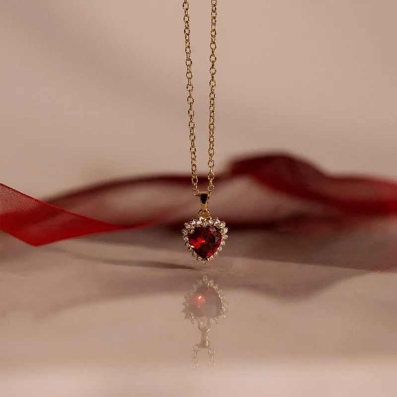 Customizable Wedding Necklace-Pave Garnet Heart Necklace