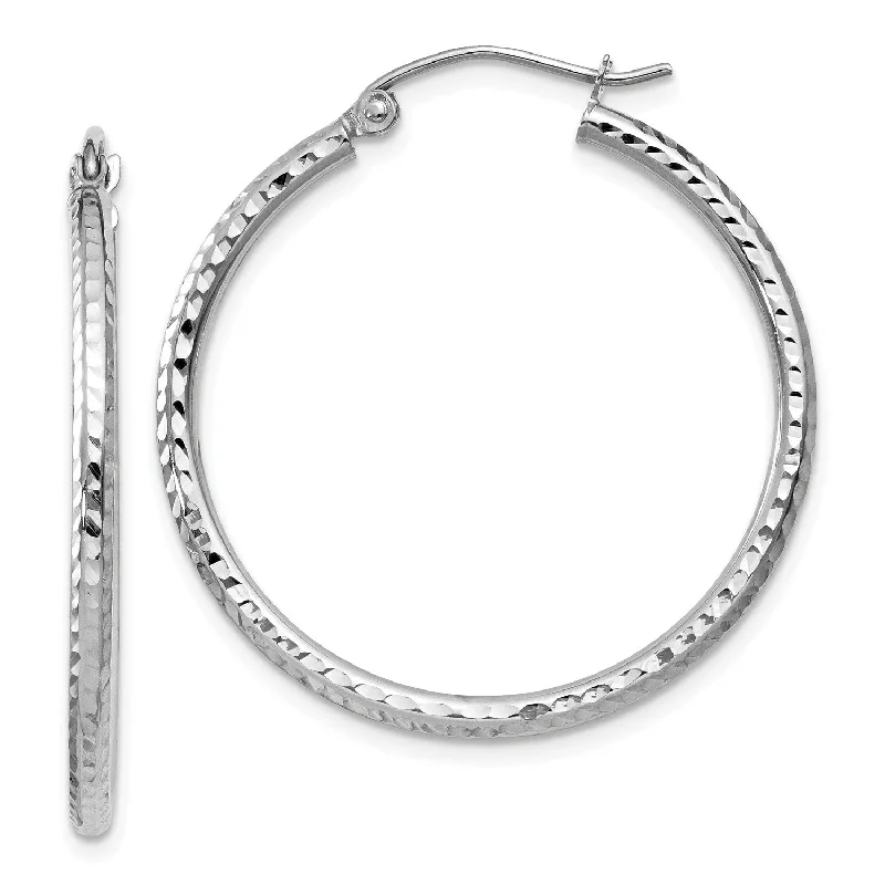 Unique Design Earrings-14KT White Gold 30X2MM Diamond-cut Hoop Earrings