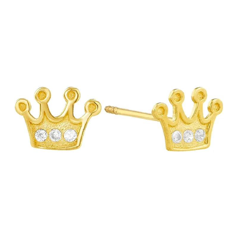 Beautiful Drop Earrings-14KT Yellow Gold and Cubic Zirconia Crown Earrings