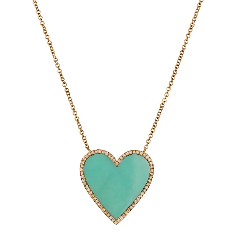 Wedding Necklace with Pearls-TURQUOISE & DIAMOND HEART NECKLACE