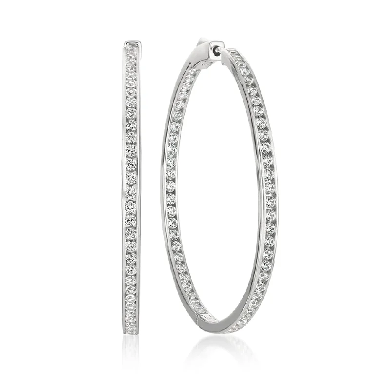 Classic Round Earrings-Crislu Platinum Plated Sterling Silver Cubic Zirconia In & Out Hoop Earrings