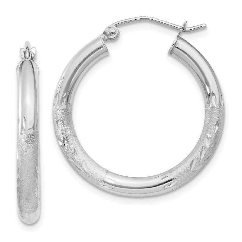 Diamond Dangle Earrings-10KT White Gold 20X3MM Diamond-cut Hoop Earrings