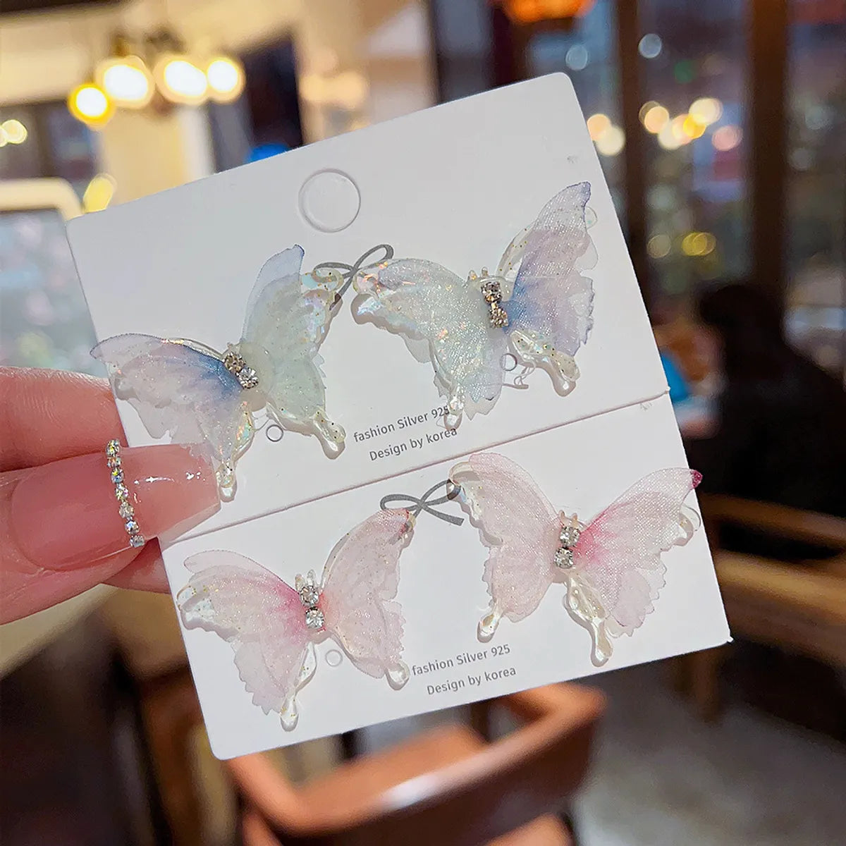 Small Stud Earrings for Women-Ins Style Sweet Butterfly Mixed Materials Inlay Rhinestones Women's Ear Studs