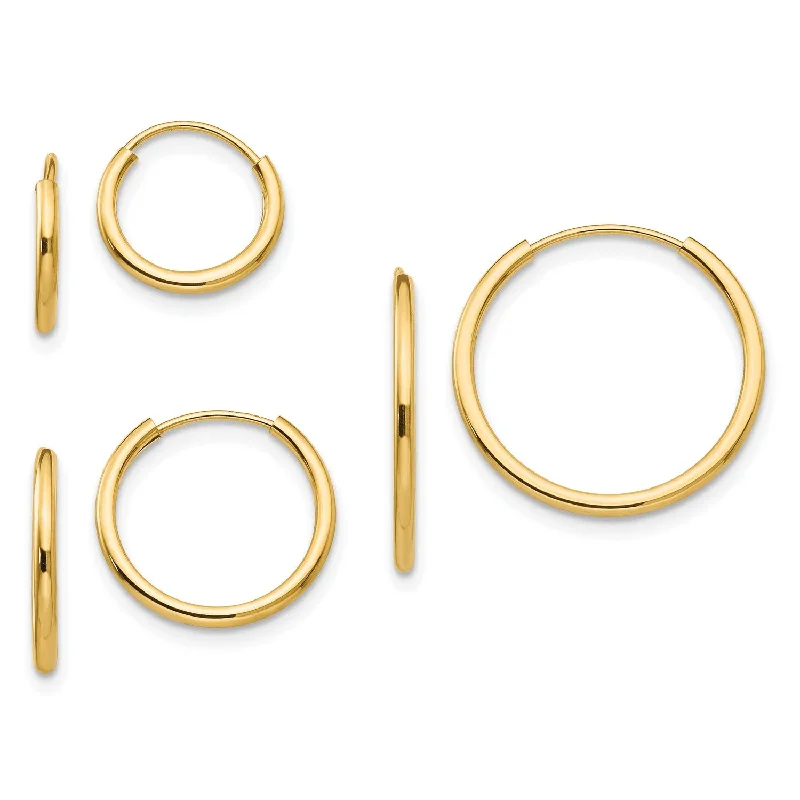 Affordable Gold Earrings-14KT Yellow Gold 3-Pair Endless Hoop Earrings