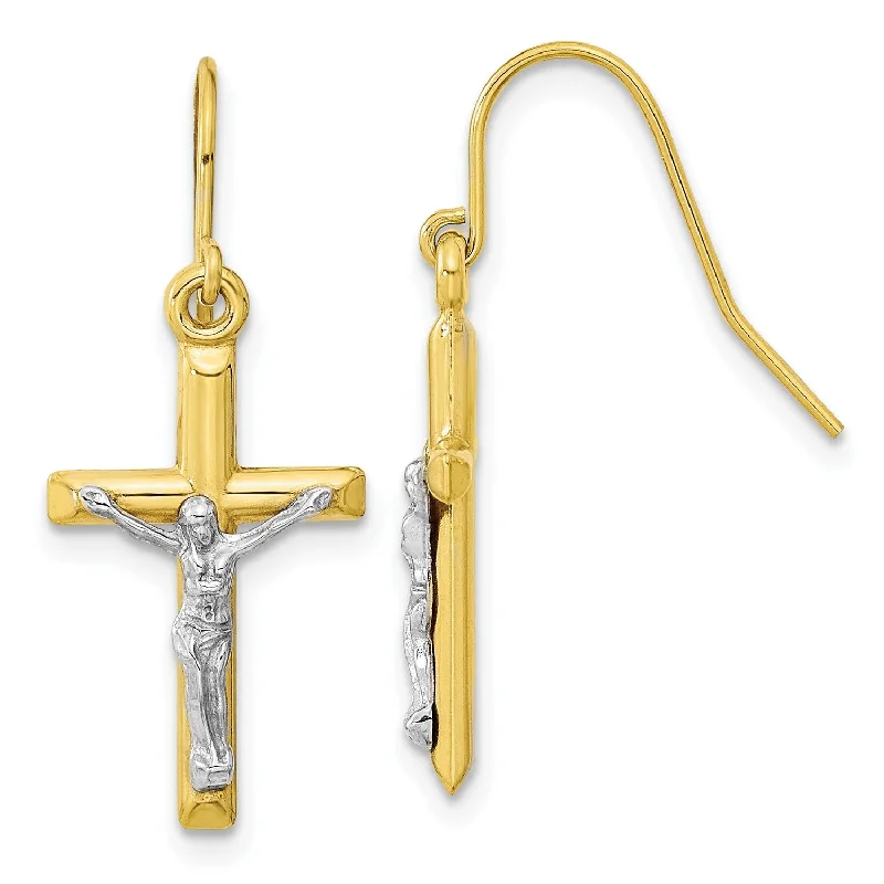 Silver Stud Earrings-10KT White and Yellow Gold 28X11MM Drop & Dangle Crucifix Cross Earrings