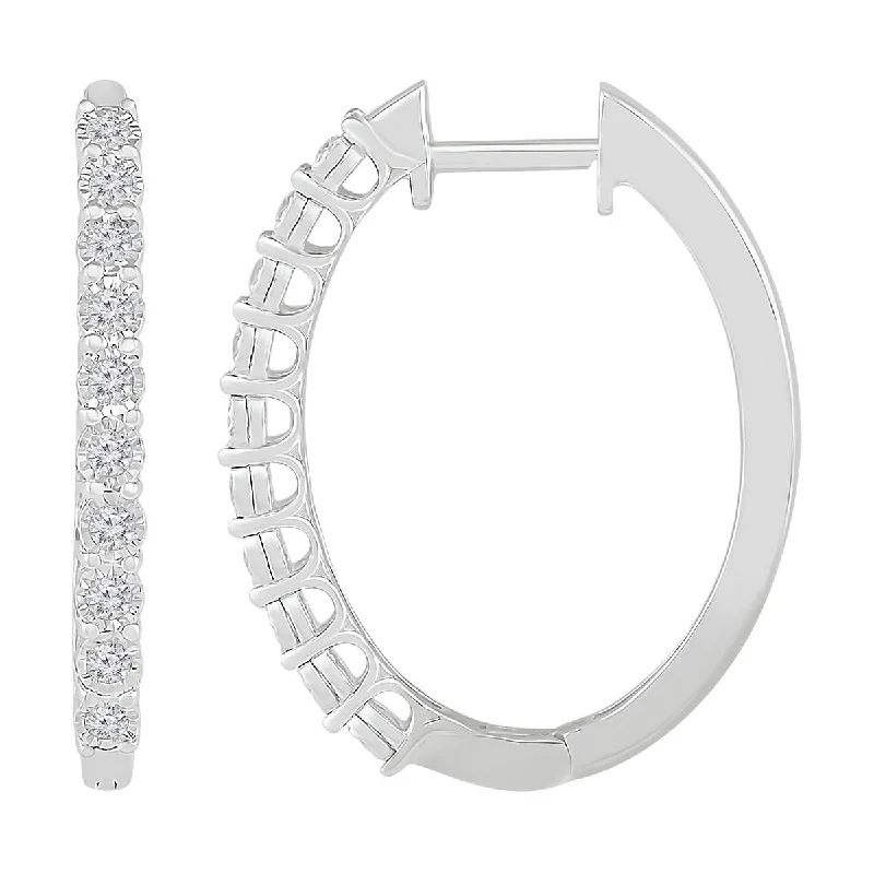 Stylish Dangle Earrings-1/4 CTW Diamond Hoop 25MM Earrings in Sterling Silver