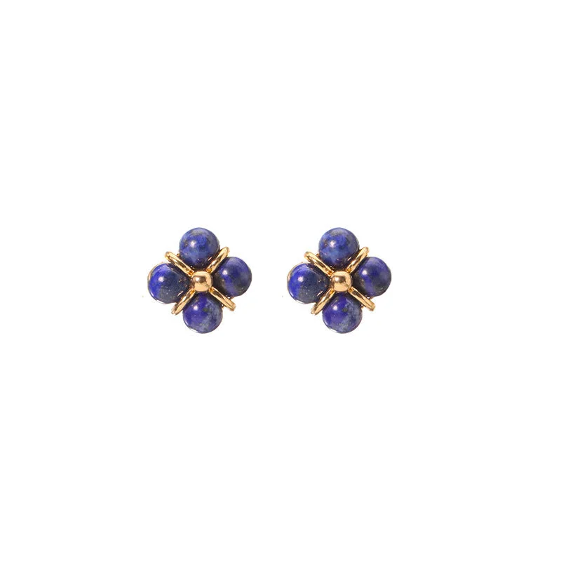 Lapis Lazuli Pearl Small Flower Ear Studs