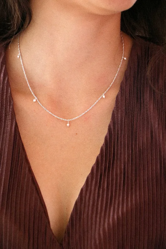 Unique Chain Necklace-petite pearls necklace { silver + gold }