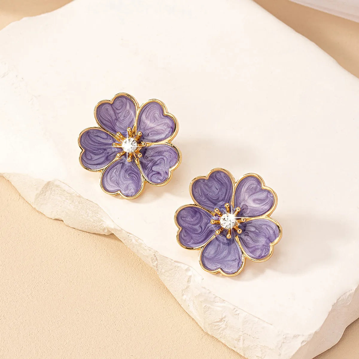 Swarovski Crystal Earrings-1 Pair Retro Flower Inlay Alloy Rhinestones Ear Studs