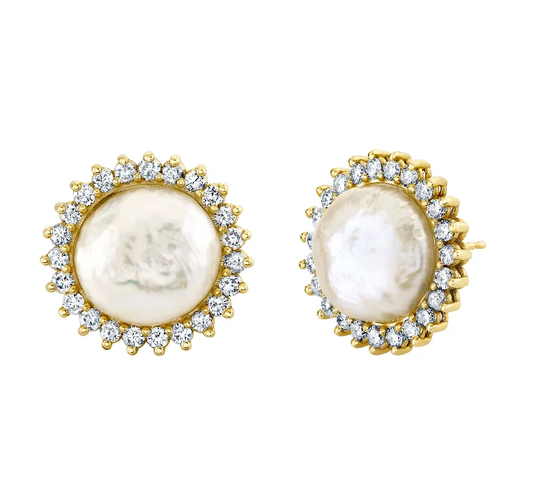 Chic Pearl Earrings-Pearl Studs with Halo