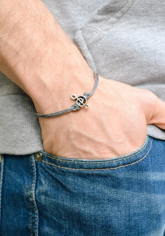 Sparkling Gold Bracelet for Women-Silver Treble clef bracelet for men, gray cords, music note bead