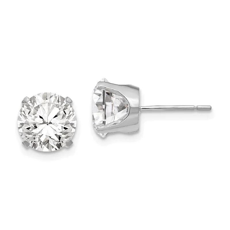 Wedding Earrings with Gemstones-14KT White Gold 8MM Round Cubic Zirconia Stud Earrings