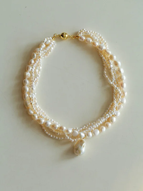 High-End Gold Necklace-Vintage French Natural Pearl Baroque Multi-layer Necklace