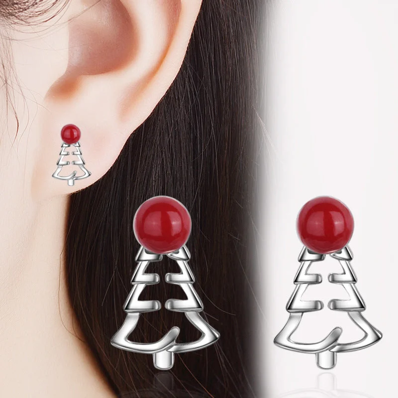 Gold Hoop Earrings-1 Pair Cute Sweet Geometric Christmas Tree Plating Copper Ear Studs