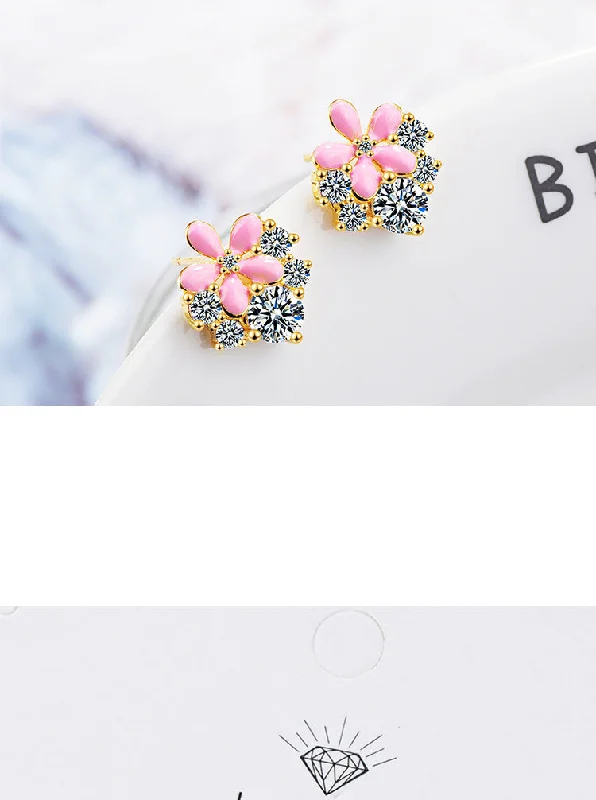 Gold Plated Earrings-1 Pair Elegant Luxurious Commute Flower Epoxy Plating Inlay Copper Zircon White Gold Plated Ear Studs