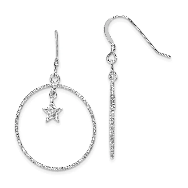 Black Earrings for Women-Sterling Silver Glitter Star in Circle Dangle Earrings