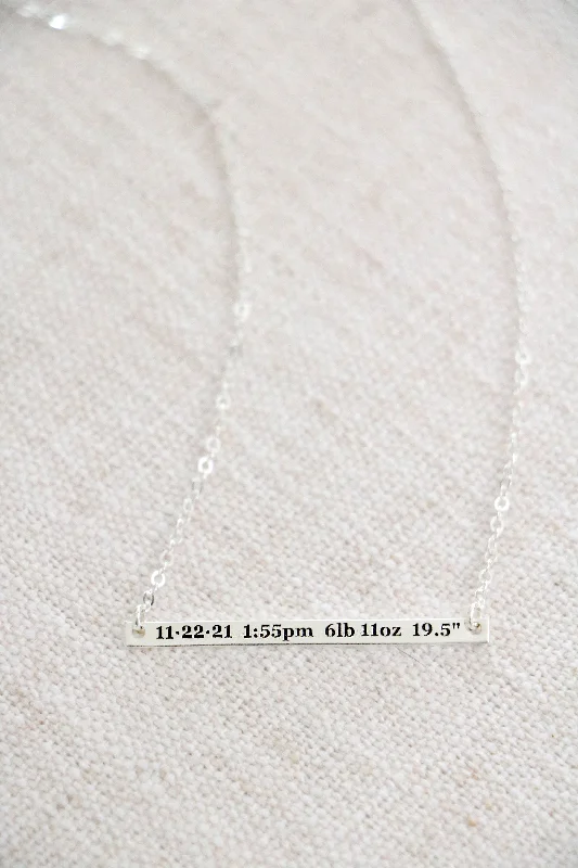 Fashionable Layered Necklace-birth stat bar necklace {sterling silver}