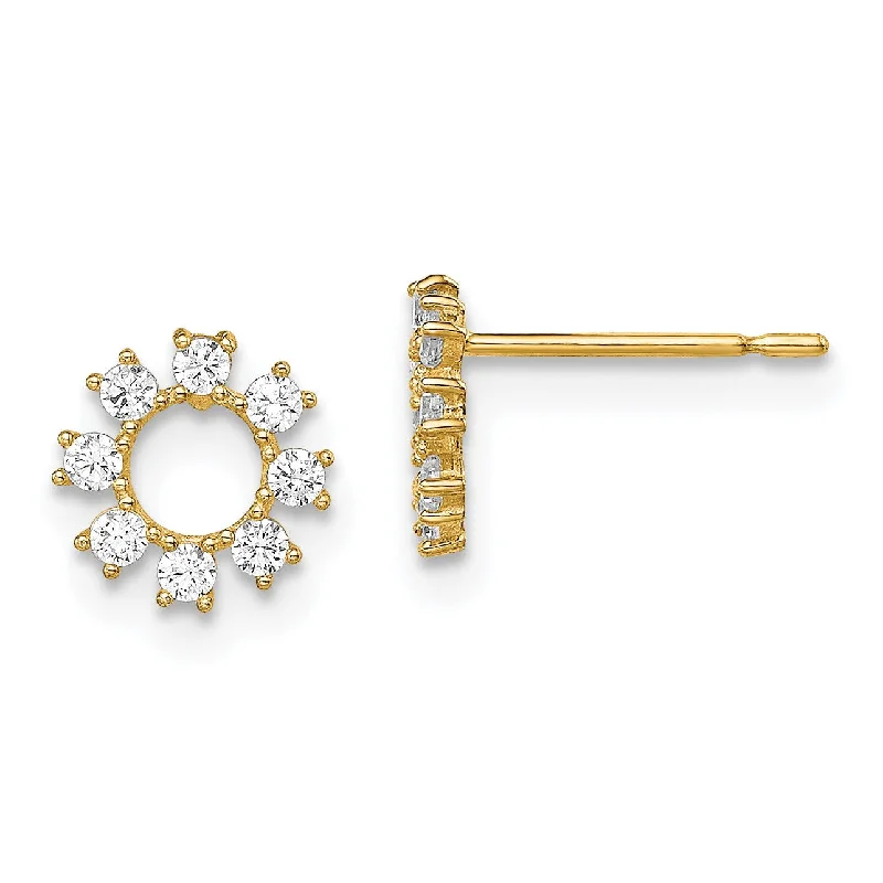 Trendy Earrings for Girls-14KT Yellow Gold Round Cubic Zirconia Circle Stud Earrings