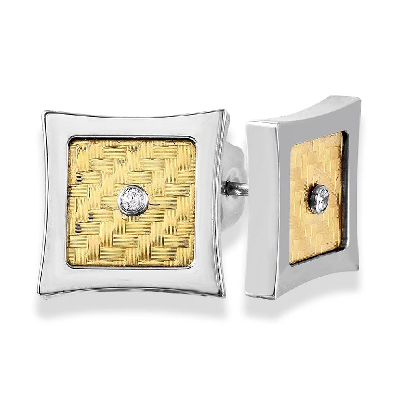 Affordable Gold Earrings-Stainless Steel 18KT Yellow Gold Inlay Square Stud Earrings with .03 CTW Diamonds