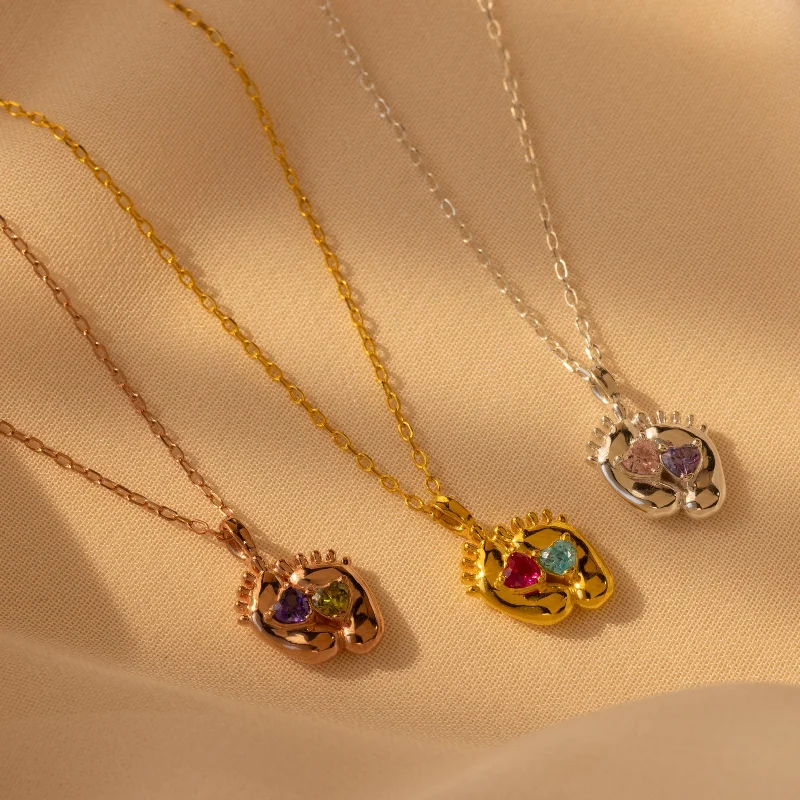 Diamond and Gold Necklace-Footprint Birthstone Necklace